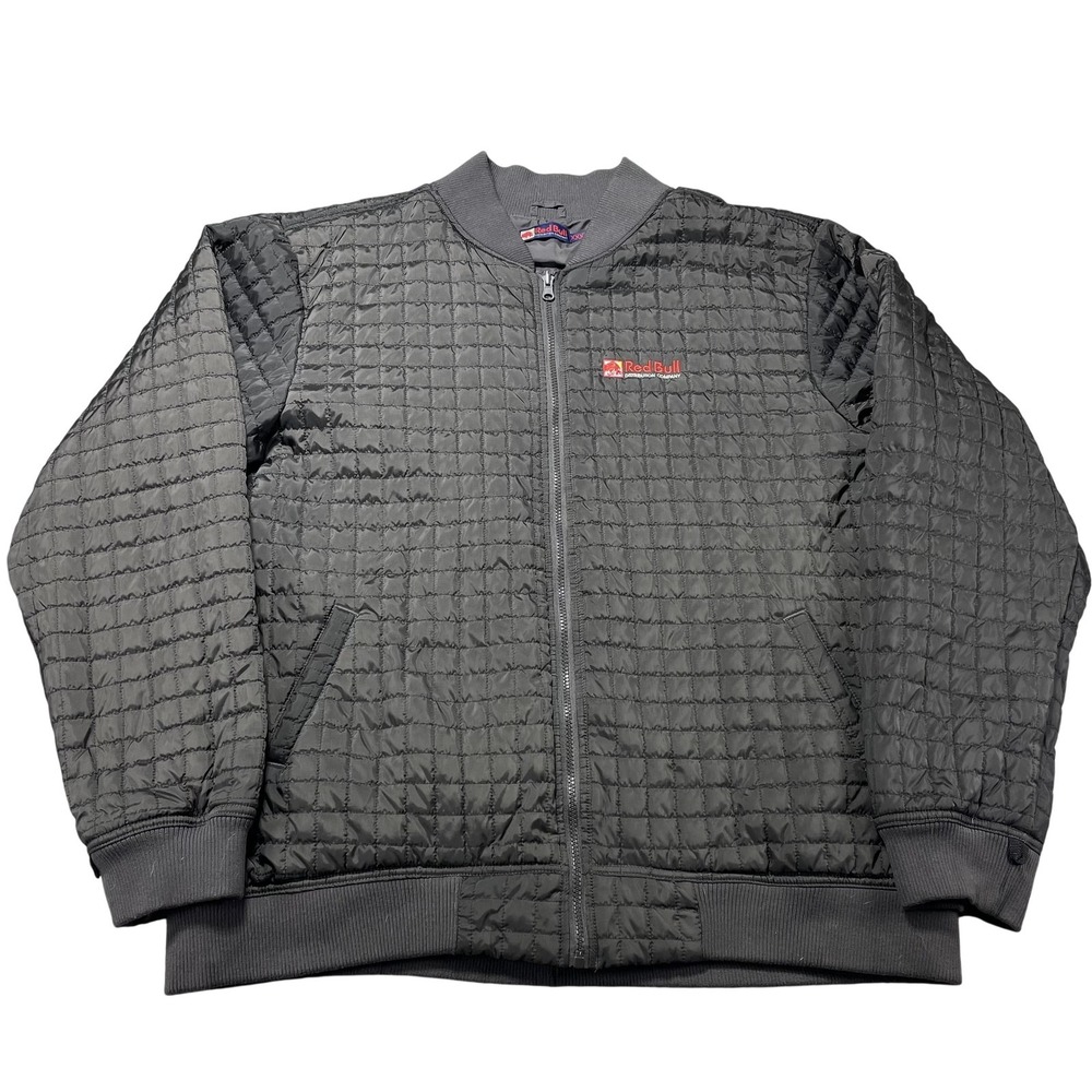 Red Bull Jacket Mens 4XL Gray Quilted Bomber Full Zip Nylon Logo Lined Workwear